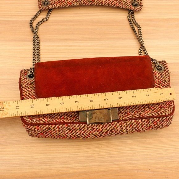 Tweed Bag Shoulder Hobo Handwoven Purse Chain Strap  Red STUART‎ WEITZMAN SPAIN - Picture 8 of 16